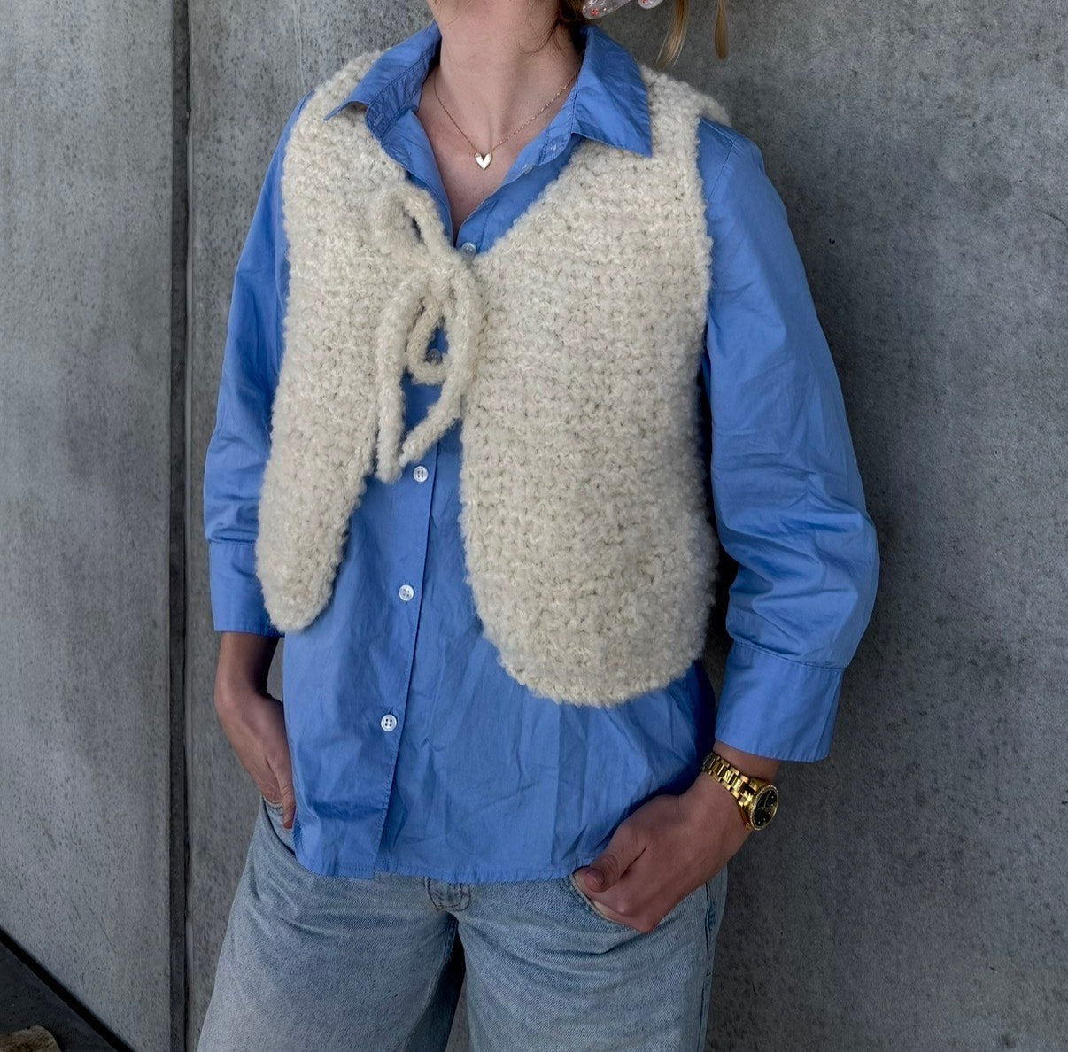 Be My Teddy Vest - strikkekit / Naturhvid (ufarvet)